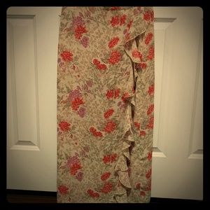 Floral ankle length faux wrap ruffle skirt